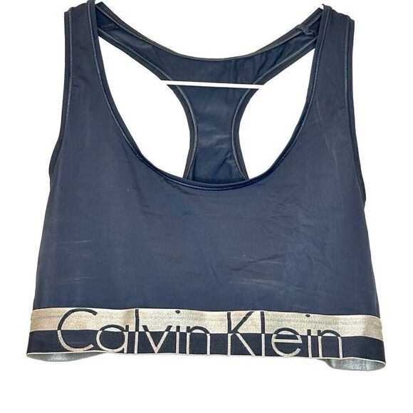 Calvin Klein Racerback Low Impact Modern Micro Bralette Slate Blue Silver Large - Picture 1 of 3